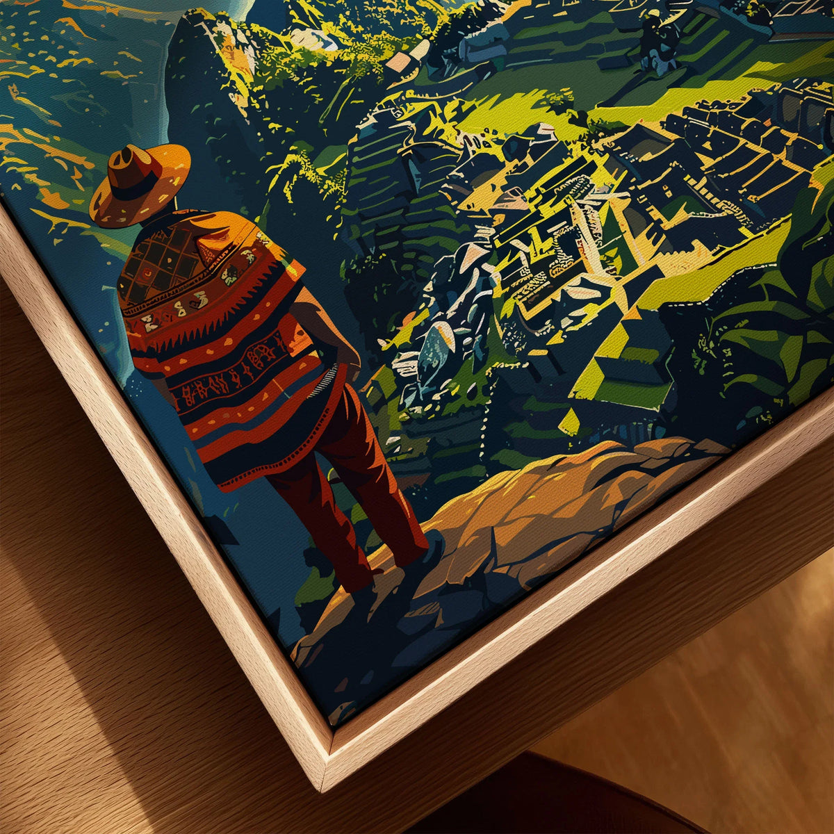Machu Picchu Poster - framed canvas float frame close-up