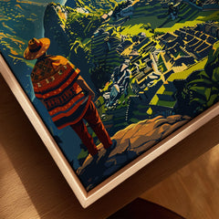 Machu Picchu Poster - framed canvas float frame close-up