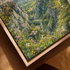 Mendip Hills Cheddar Gorge watercolour art print framed canvas with float frame, close-up