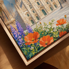 Milan Duomo di Milano watercolour art print framed canvas with float frame, close-up
