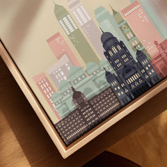 Mumbai city skyline art print, framed canvas with float frame, close-up