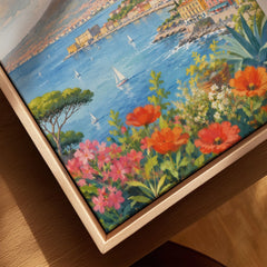 Naples Bay of Naples and Vesuvius watercolour art print framed canvas with float frame, close-up