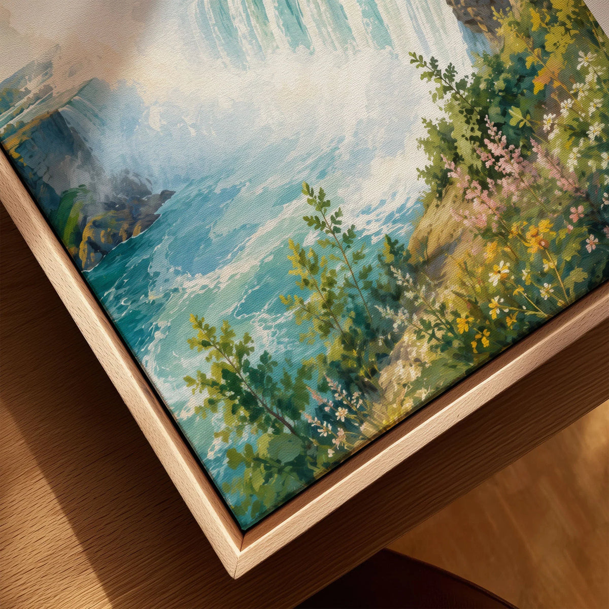 Niagara Falls State Park Horseshoe Falls watercolour art print framed canvas with float frame, close-up