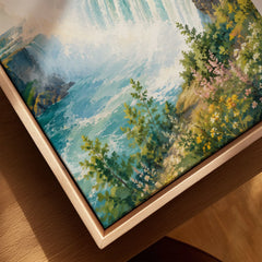 Niagara Falls State Park Horseshoe Falls watercolour art print framed canvas with float frame, close-up