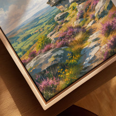 Nidderdale Brimham Rocks watercolour art print framed canvas with float frame, close-up