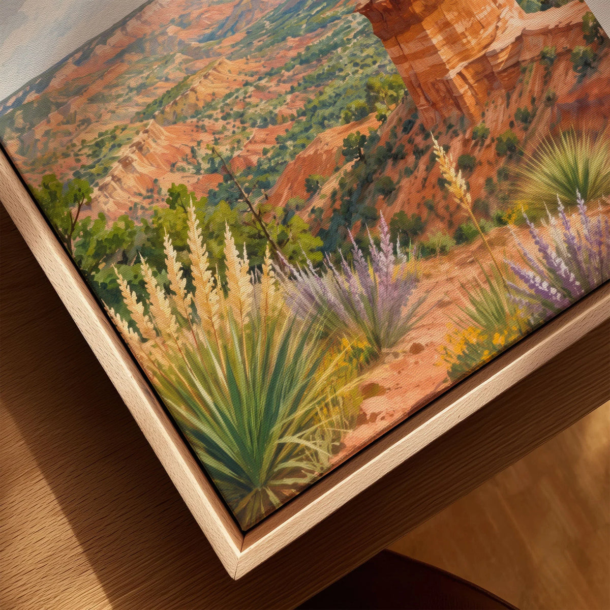Palo Duro Canyon State Park Lighthouse rock formation watercolour art print framed canvas with float frame, close-up
