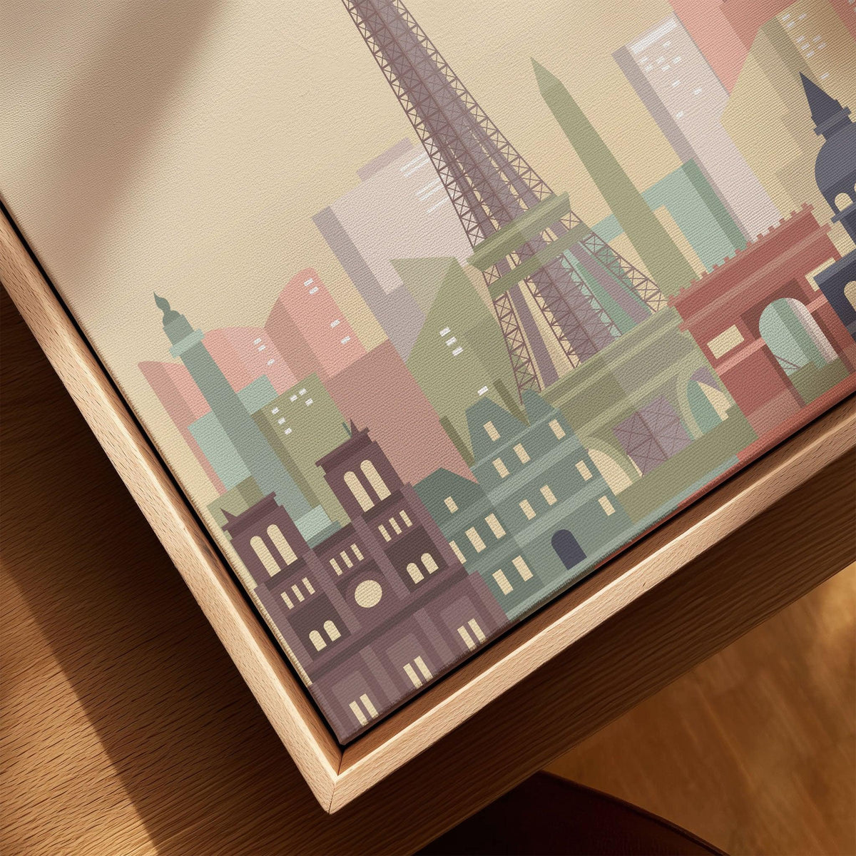 Paris city skyline art print, framed canvas with float frame, close-up