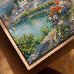 Salzburg Hohensalzburg fortress and old town watercolour art print framed canvas with float frame, close-up