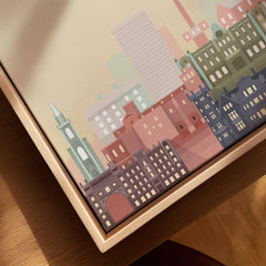 Santander city skyline art print, framed canvas with float frame, close-up