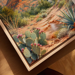 Sedona Cathedral Rock watercolour art print framed canvas with float frame, close-up
