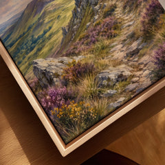 Shropshire Hills Stiperstones rocky ridge watercolour art print framed canvas with float frame, close-up