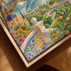 Valencia City of Arts and Sciences watercolour art print framed canvas with float frame, close-up
