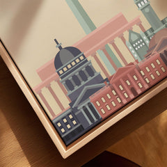 Washington DC city skyline art print, framed canvas with float frame, close-up