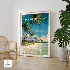 Anna Maria Island Florida travel poster print with beach scene in modern home decor setting