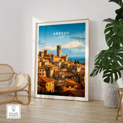 Arezzo Italy Wall Art – Tuscany Village Poster showcasing terracotta rooftops and medieval architecture.