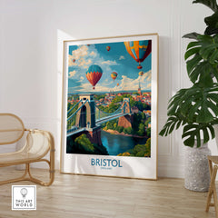 Bristol England Print – Hot Air Balloons Over Historic City Wall Art featuring vibrant colors and iconic skyline.