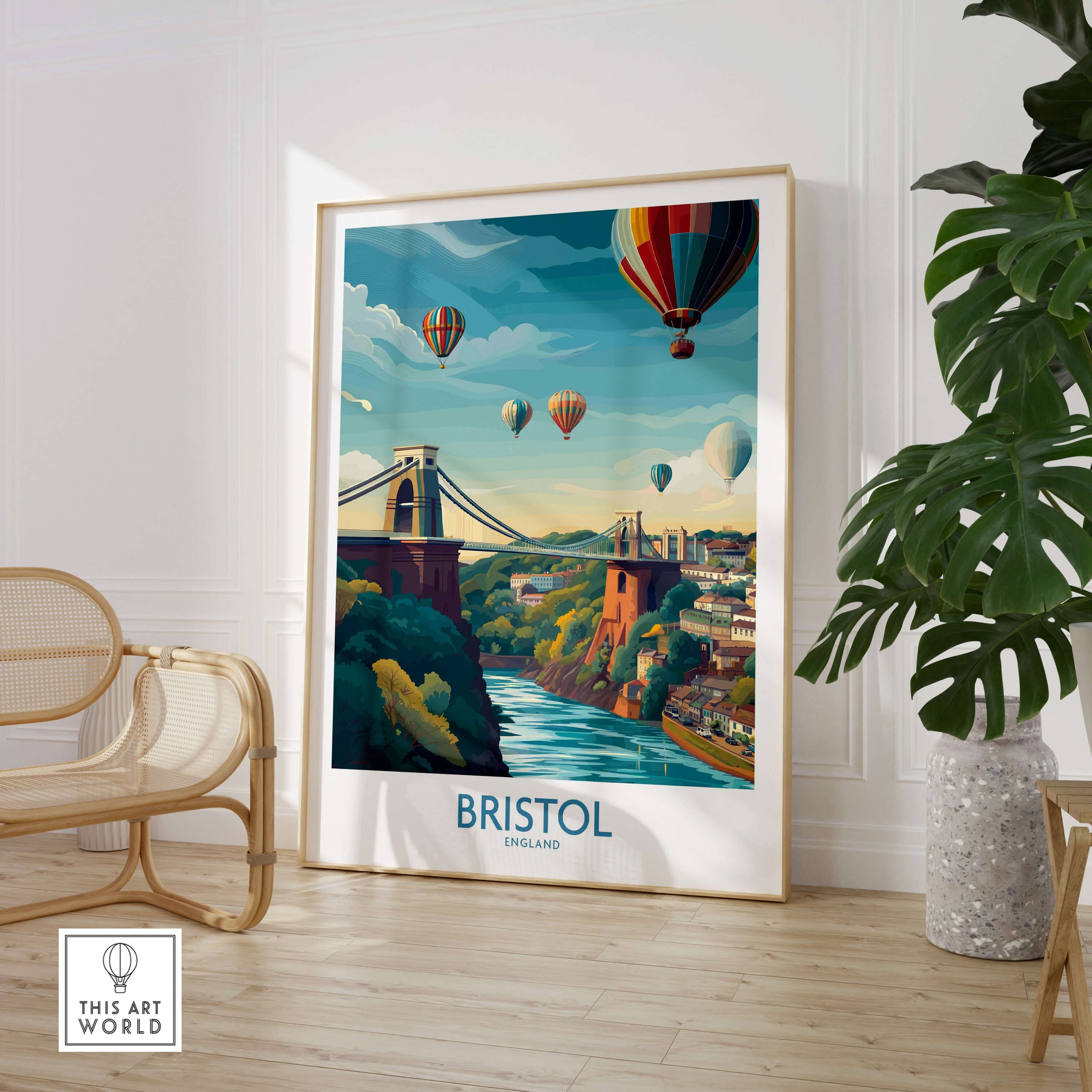 Bristol Canvas Print - Wall Art Poster showcasing hot air balloons and iconic landmarks of Bristol, England.