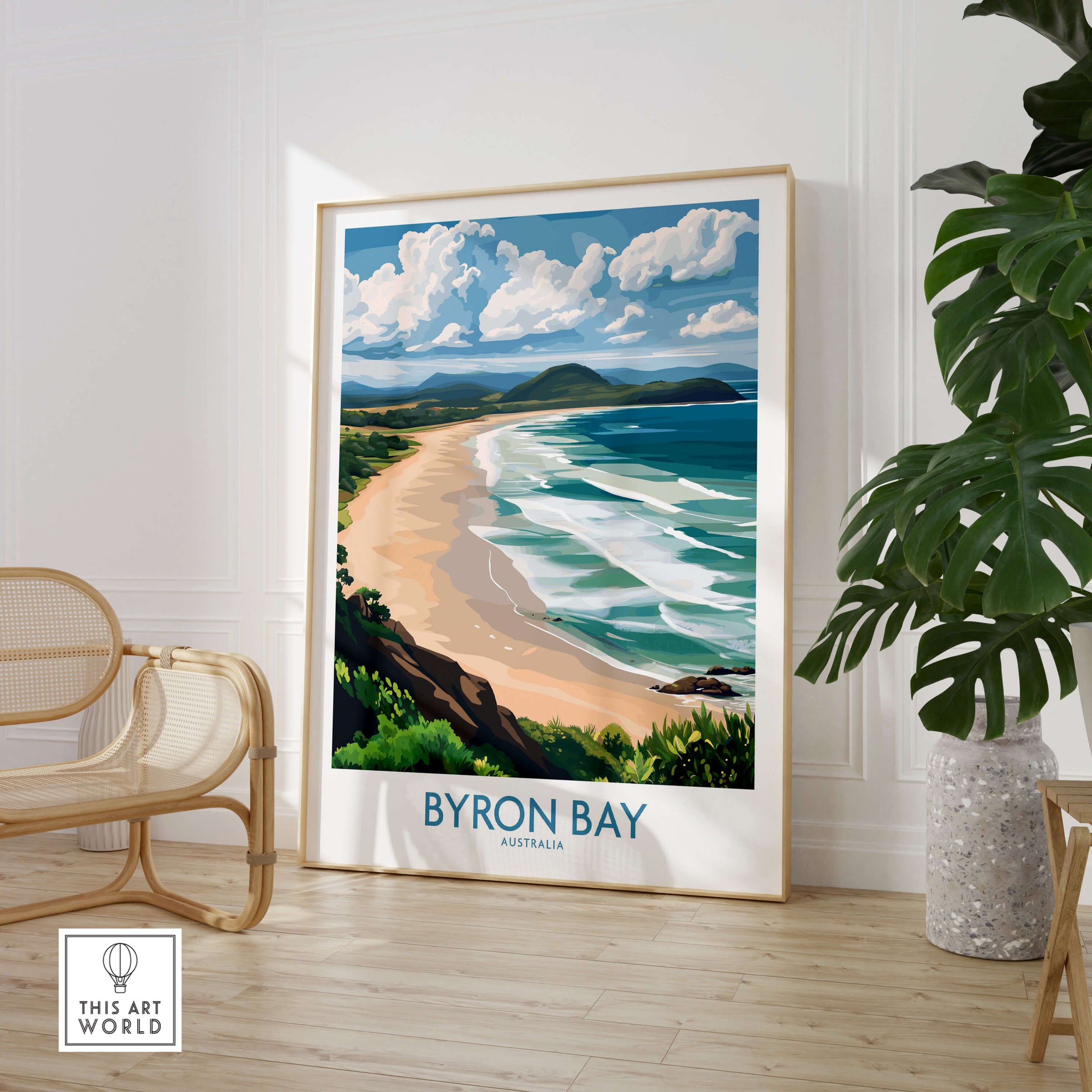 Byron Bay Wall Art Print Australia featuring the iconic coastline and lush landscapes of Byron Bay, Australia.