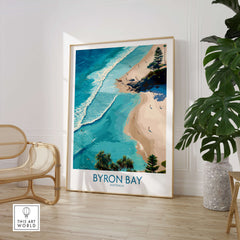 Byron Bay Beach Australia Canvas Art Print showcasing stunning coastal view and turquoise waters on wall.