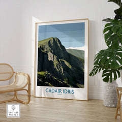 Cadair Idris Wales travel poster print in modern living room with chair and plant