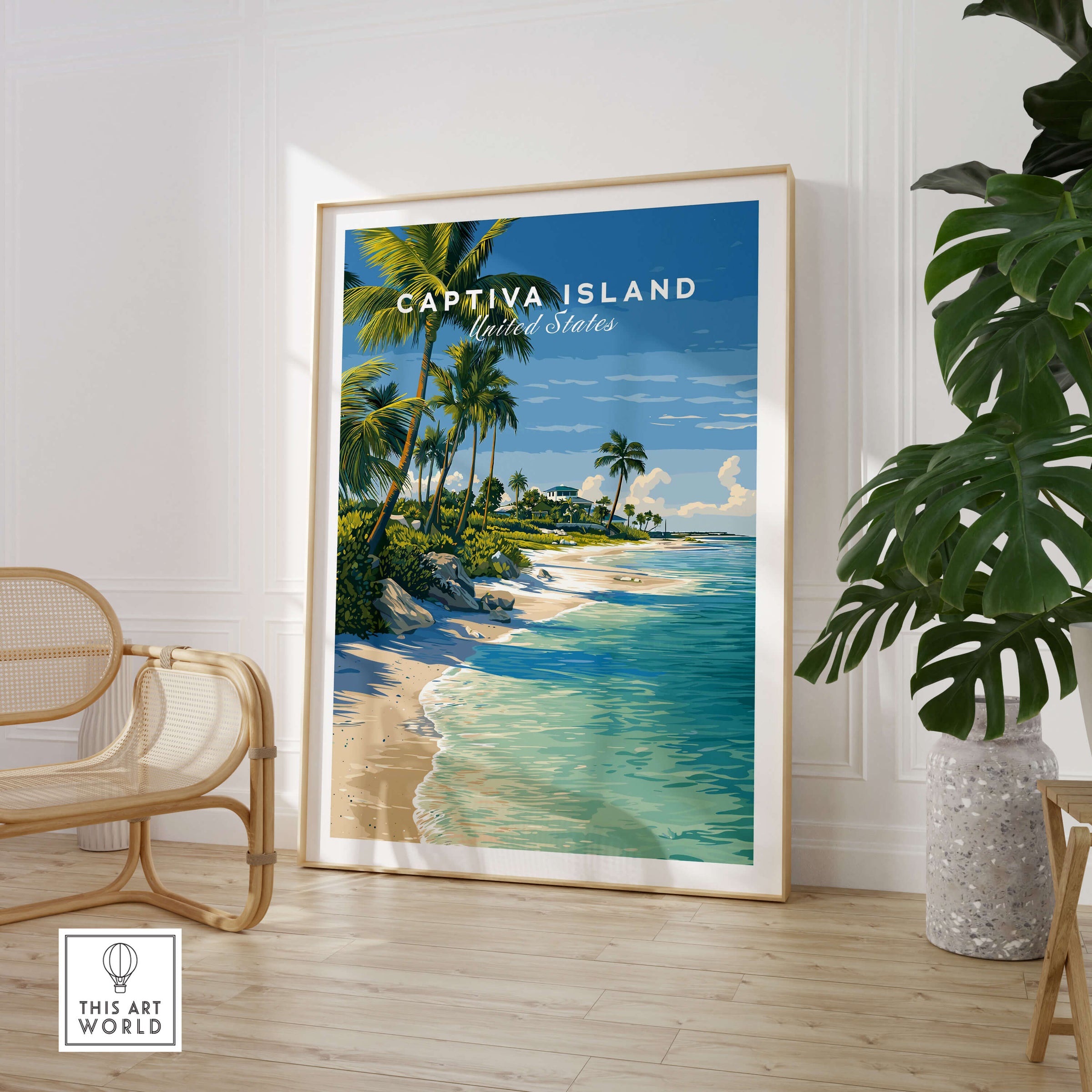 Captiva Island Travel Poster – White Sand Beach and Turquoise Water Art showcasing tropical scenery and serene coastal vibes.