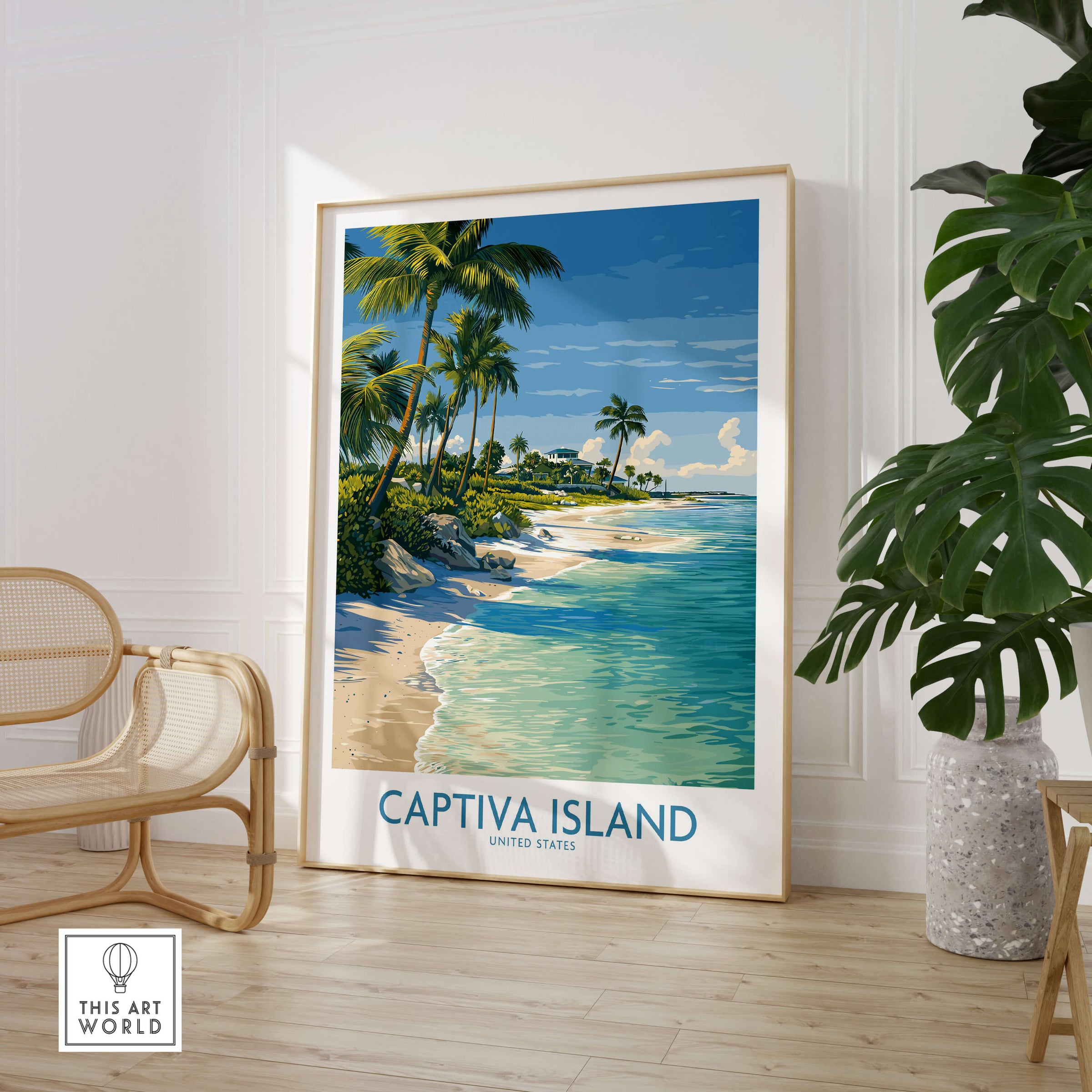 Captiva Island Florida Print – Sunny Shoreline and Tropical Palm Decor featuring vibrant shore and palm trees.