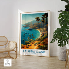 Catalina Island California travel poster in modern room with plant and chair