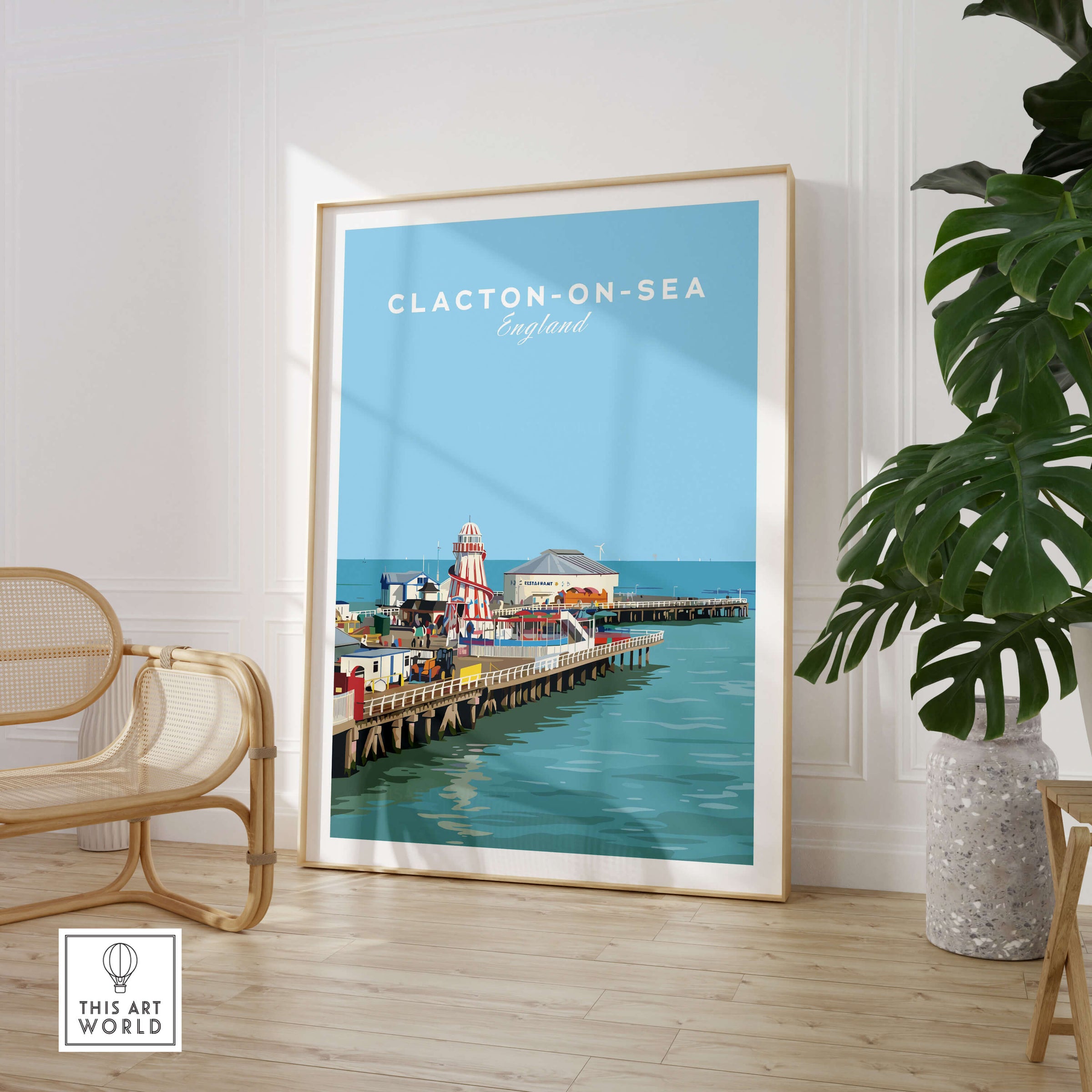 Clacton-on-Sea Travel Poster – Historic Pier Art Print featuring a scenic view of the historic pier in Clacton-on-Sea.