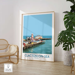 Clacton-on-Sea England Wall Art – British Seaside Decor featuring pier and beach scene in modern interior.