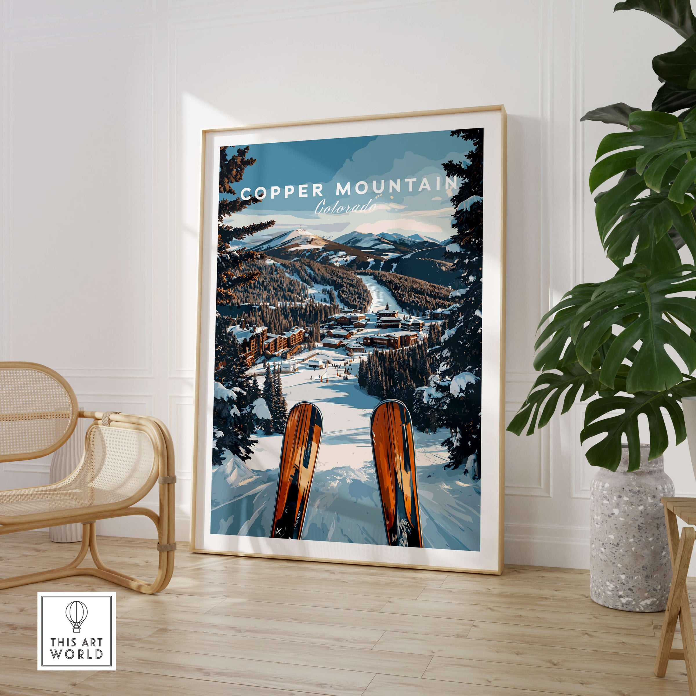 Copper Mountain Ski Print showcasing stunning alpine scenery and ski gear, perfect for mountain and ski lovers.