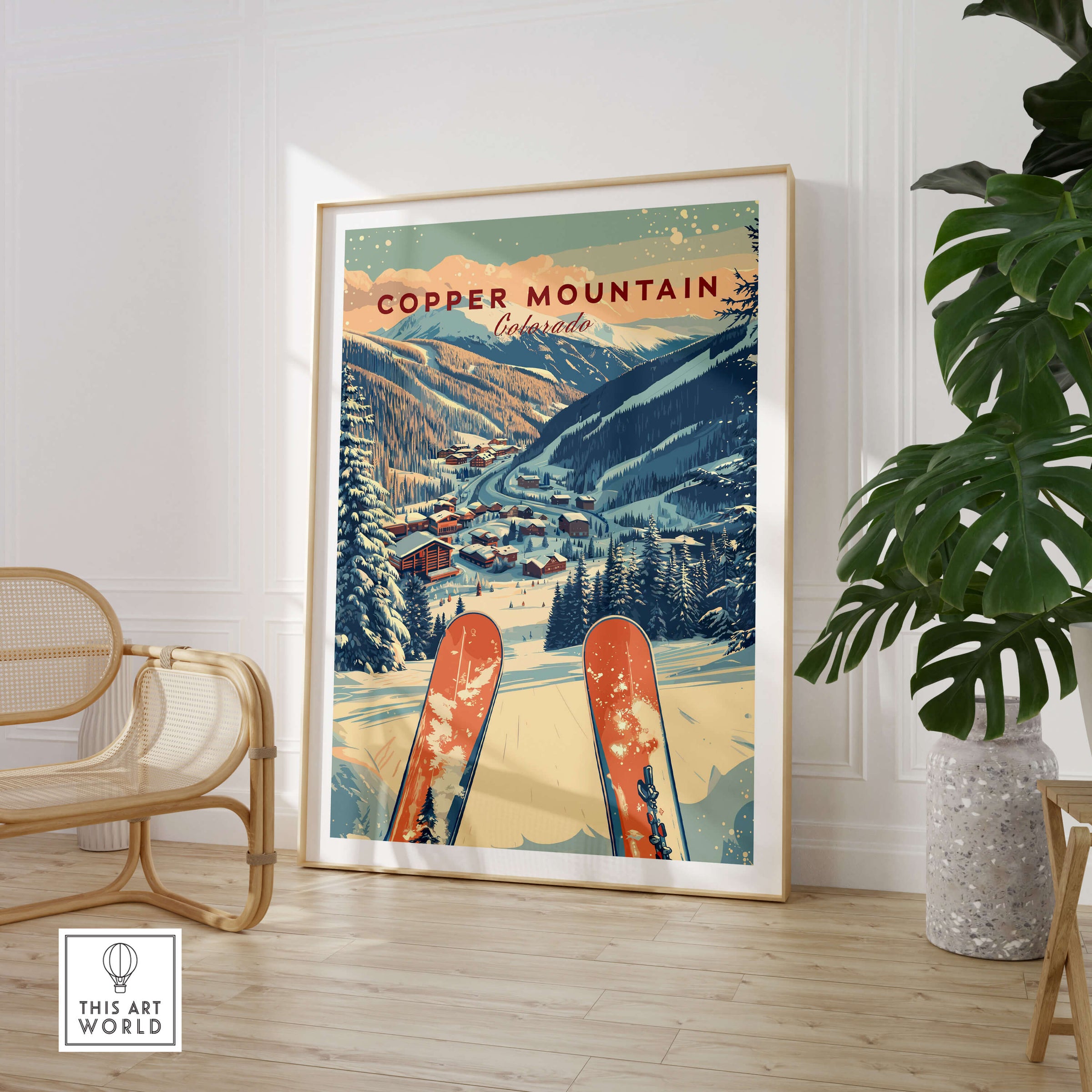 Copper Mountain Travel Poster – Sunset Ski Slopes showcasing ski slopes and mountain landscape.