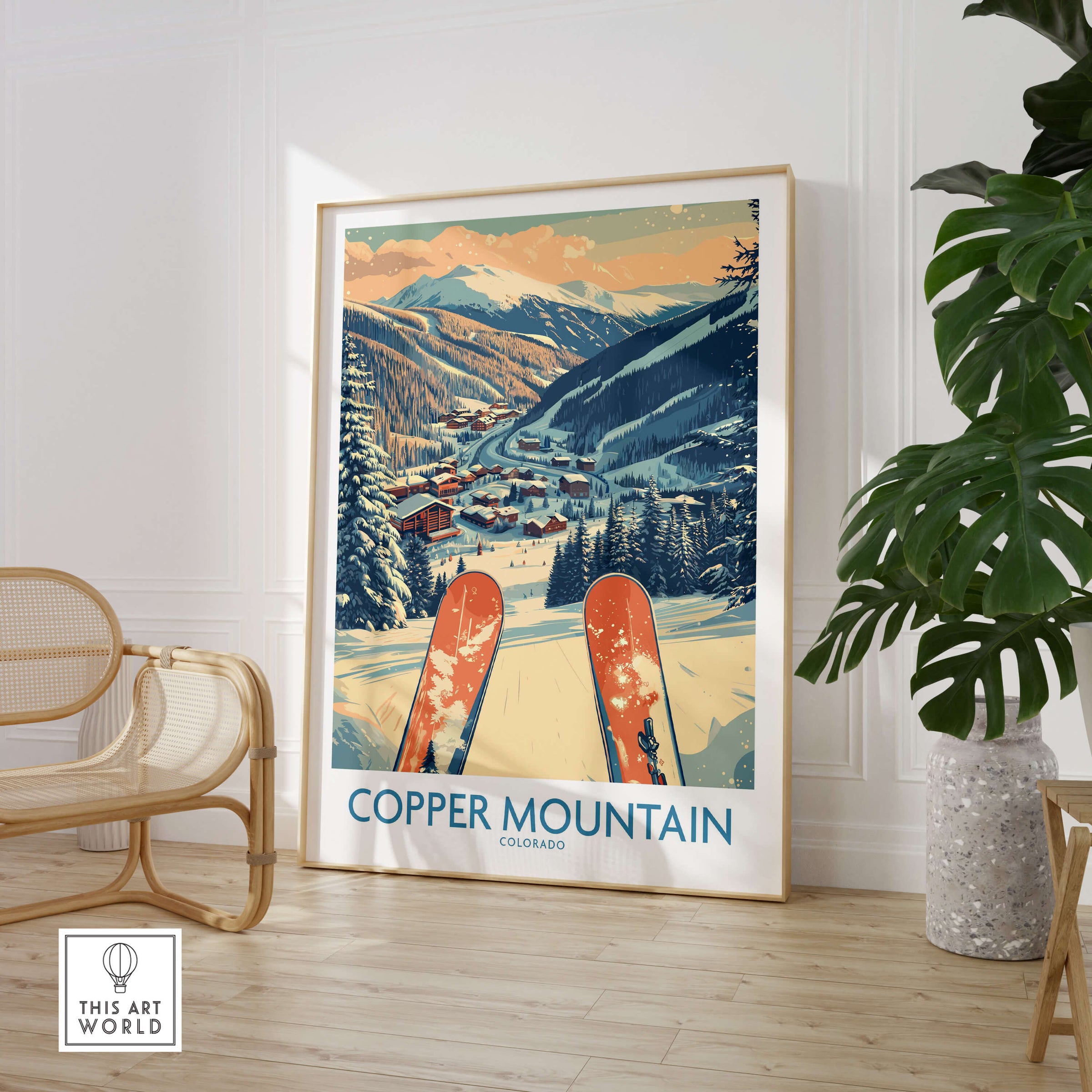 Copper Mountain Colorado Wall Art – Winter Mountain Ski Resort Wall Decor featuring a ski view with snow-covered mountains.