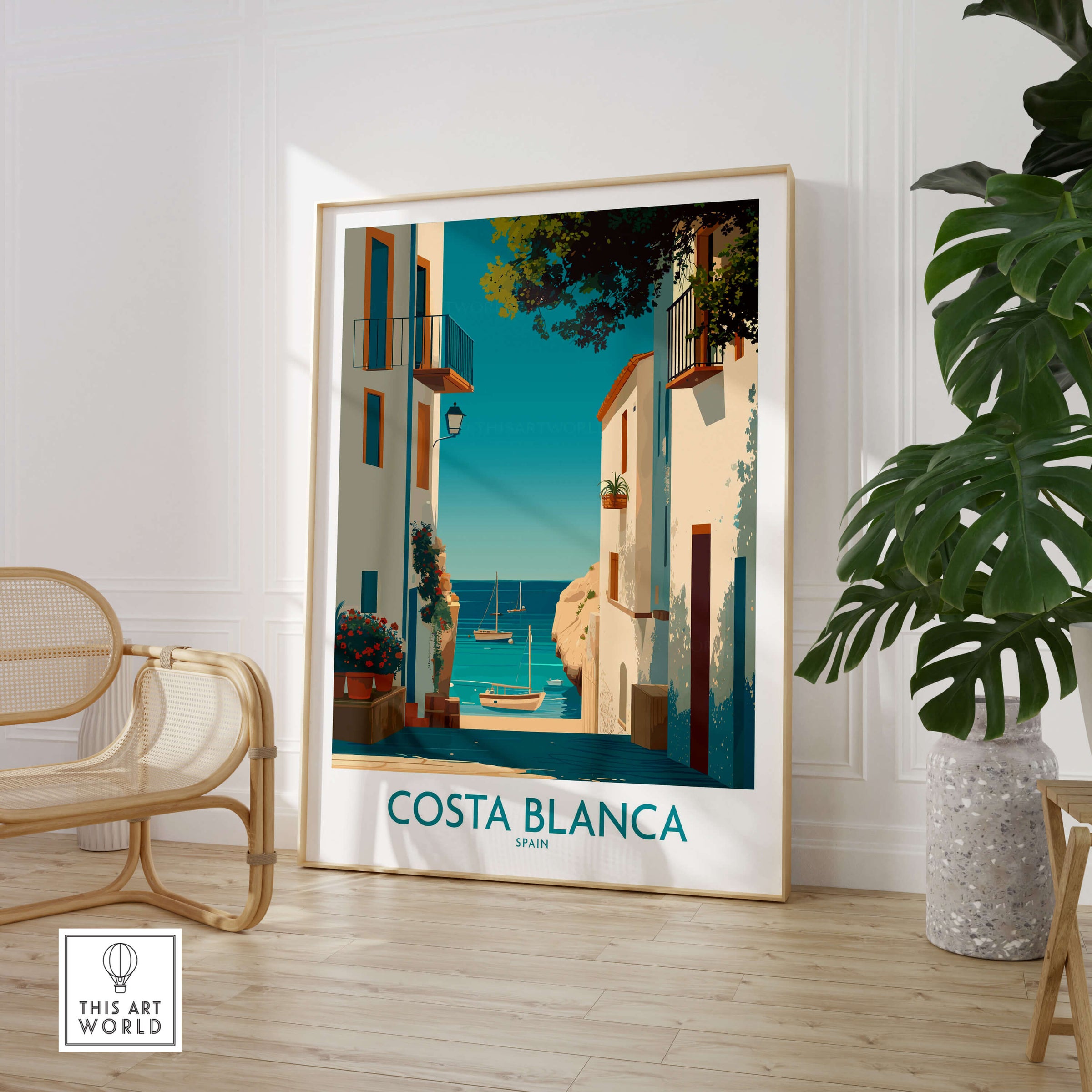 Costa Blanca Spain Wall Art Print - Spanish Village Artwork showcasing picturesque coastal village scene.