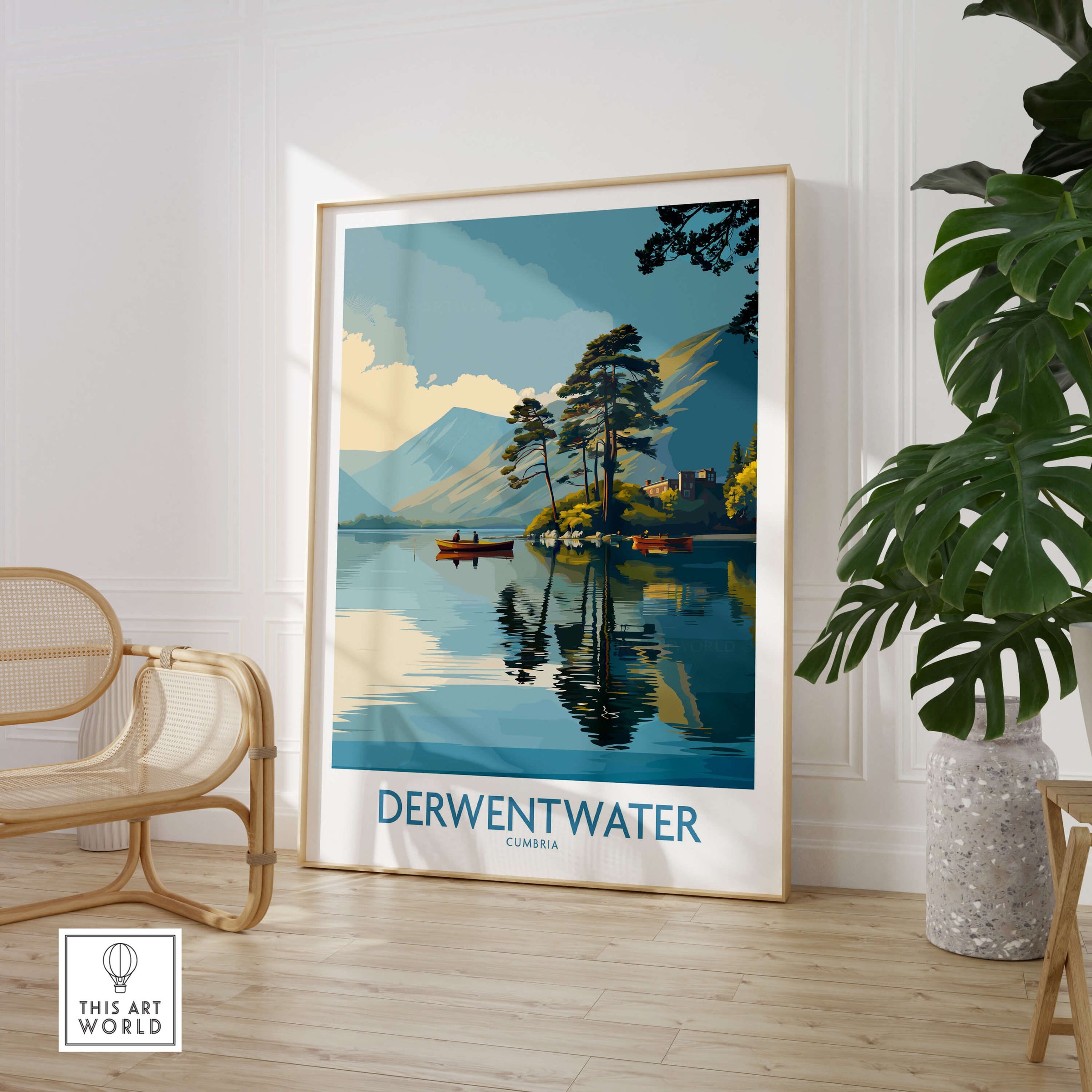 Derwentwater Cumbria Wall Art – Canvas Print showcasing Lake District landscape with vibrant colors and serene reflections.