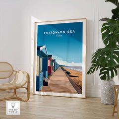 Frinton-on-Sea Travel Poster – Essex Coastline Beach Huts & Prom Art displayed in a stylish interior setting.