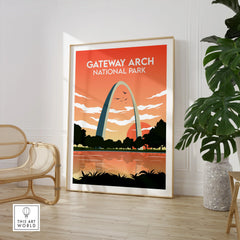 Gateway Arch National Park framed print in modern room with chair and plant