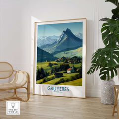 Gruyères Switzerland Canvas Print | Charming Swiss Countryside Scenery Poster in a modern interior setting.