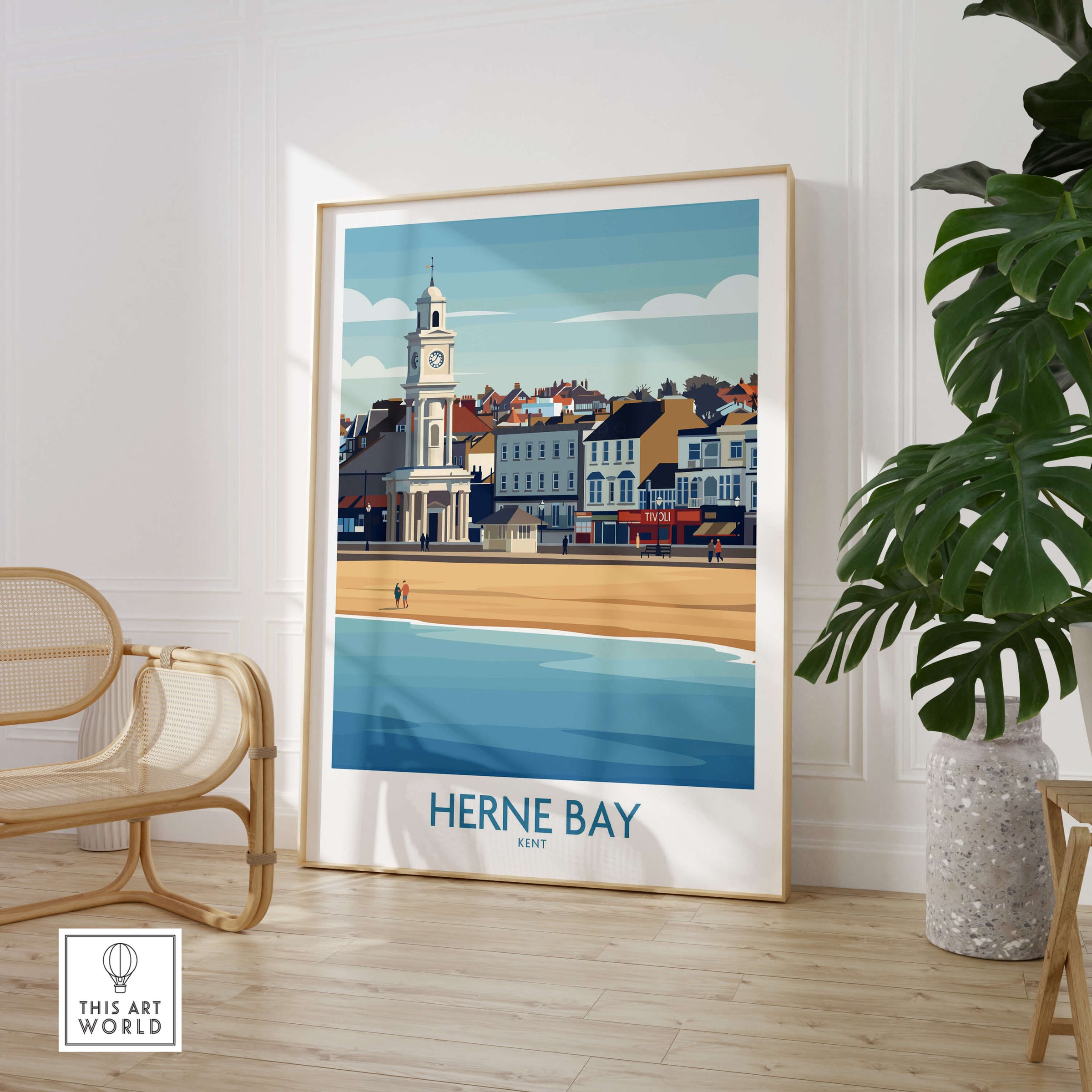 Herne Bay Kent Canvas Print Poster featuring the coastal pier and beach, showcasing the charm of Herne Bay, Kent.