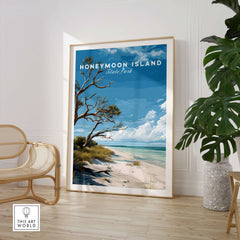 Honeymoon Island Wall Art Print | Florida Tropical Beach Travel Poster in a stylish interior setting.