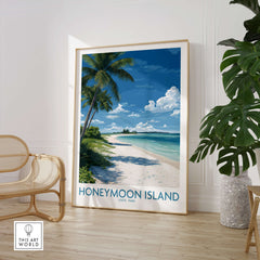 Honeymoon Island Poster | Sunny Florida Gulf Canvas Print featuring a vibrant coastal scene with palm trees and blue skies.