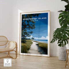 Honeymoon Island Wall Art Print | Florida Travel Poster showcasing a scenic beach pathway and coastal landscape.