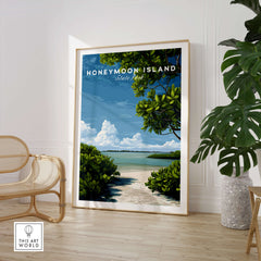 Honeymoon Island Florida Travel Poster | Mangrove Coast Wall Art Print showcasing a scenic view of the coastline and mangroves.