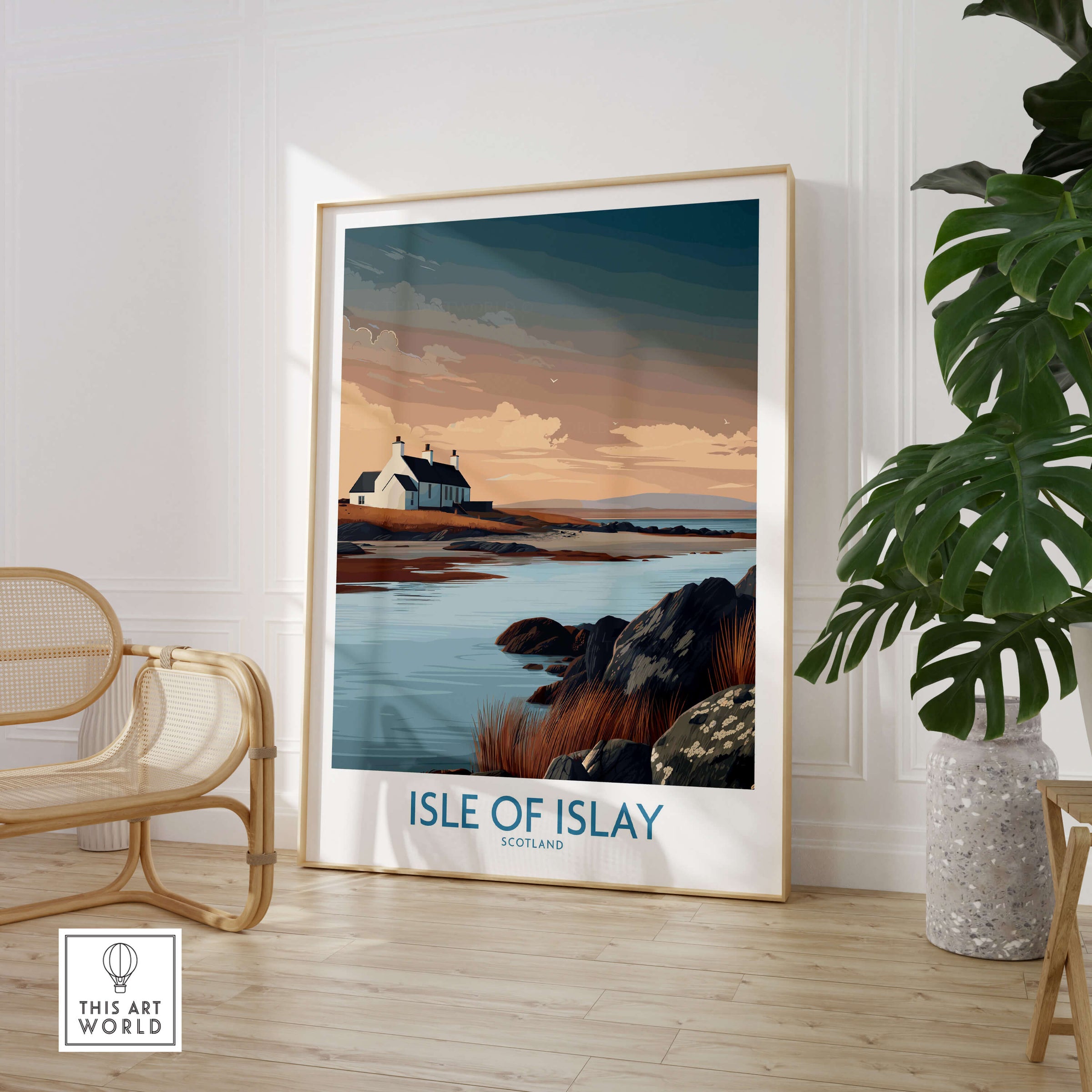 Isle of Islay Scotland Canvas Print | Hebrides Sunset Landscape Posters framed in modern decor with scenic landscape.