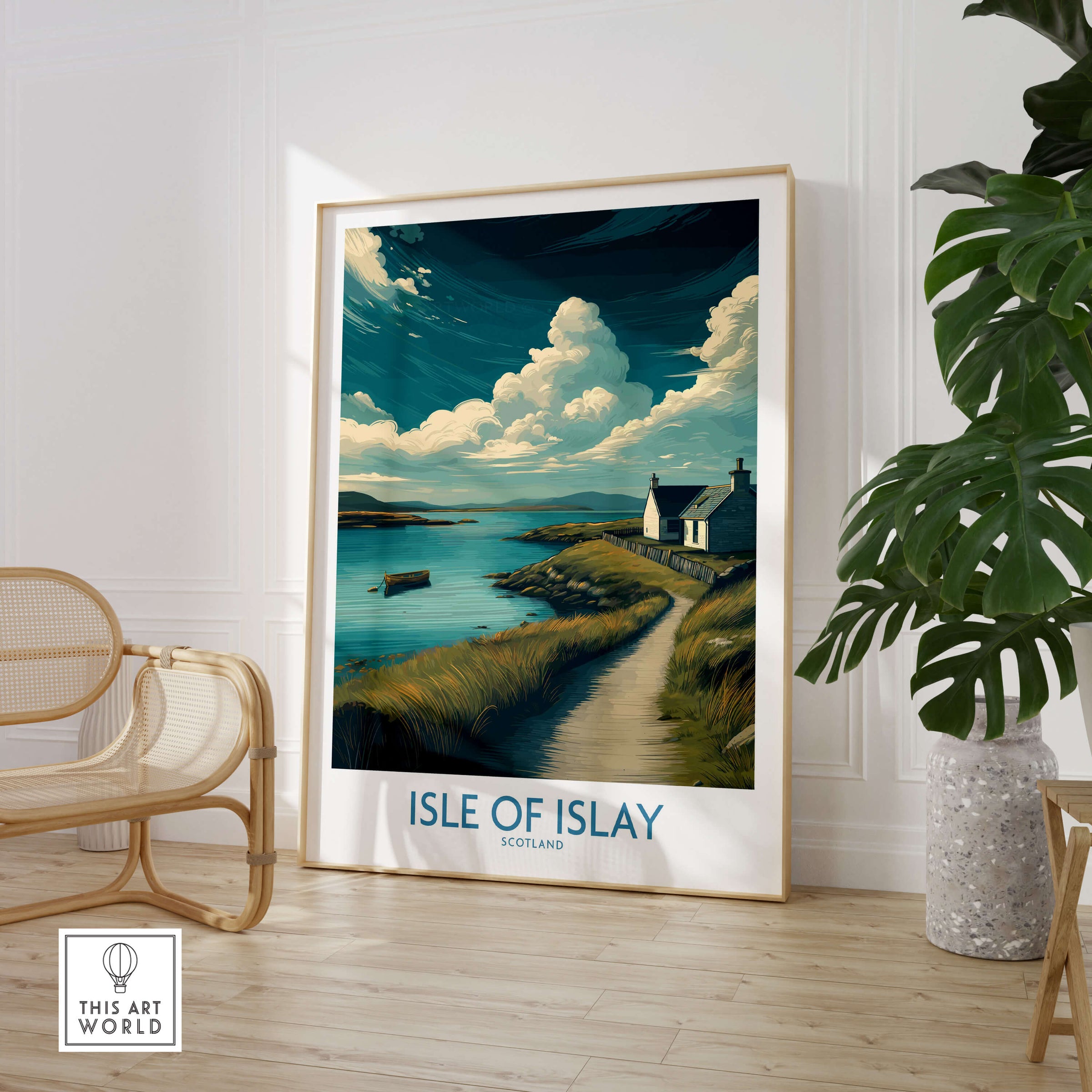 Isle of Islay Scotland Poster | Scottish Seaside Village Canvas Print showcasing charming coastal scenery.