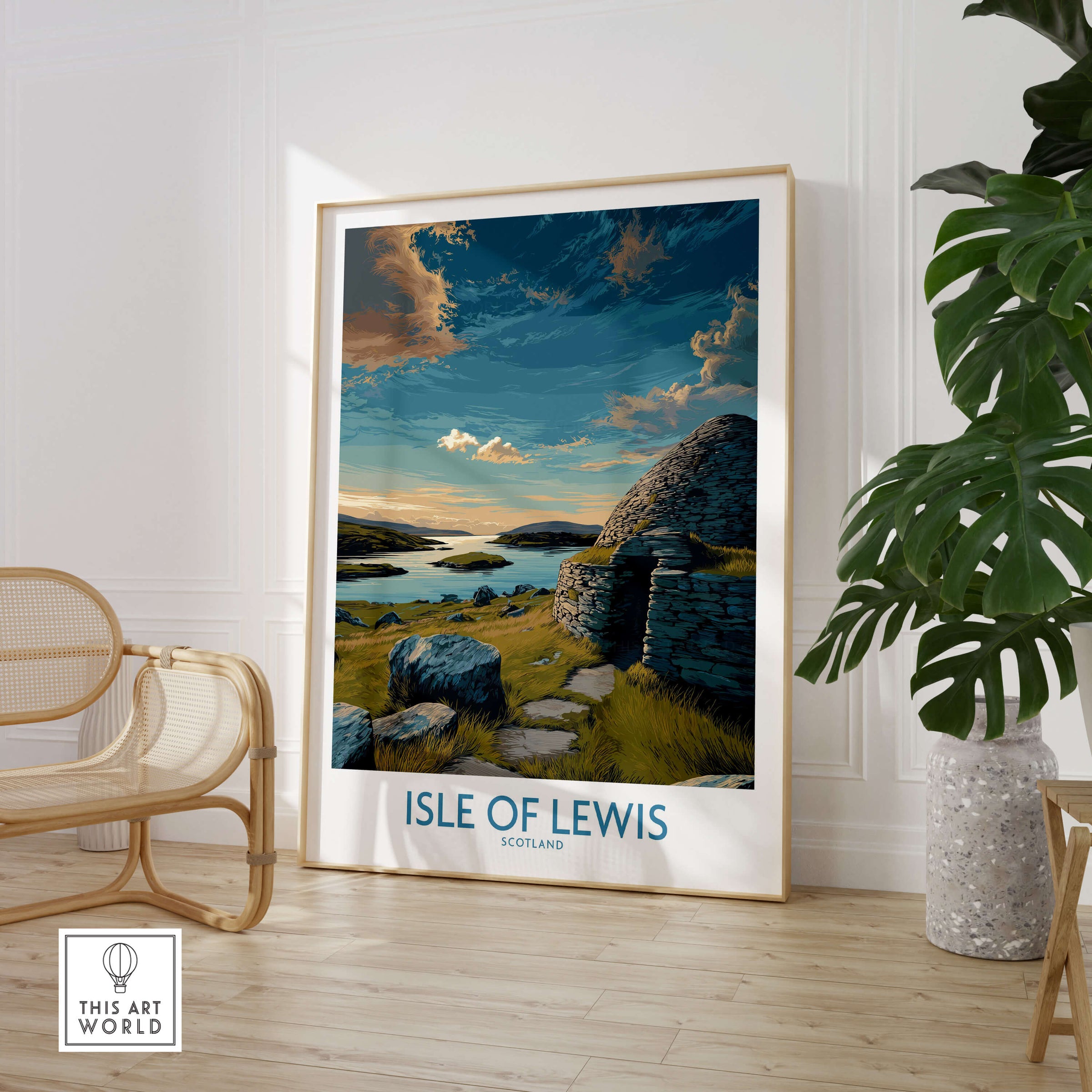 Isle of Lewis Scotland Canvas Print | Outer Hebrides Landscape Poster displayed in a modern interior setting.