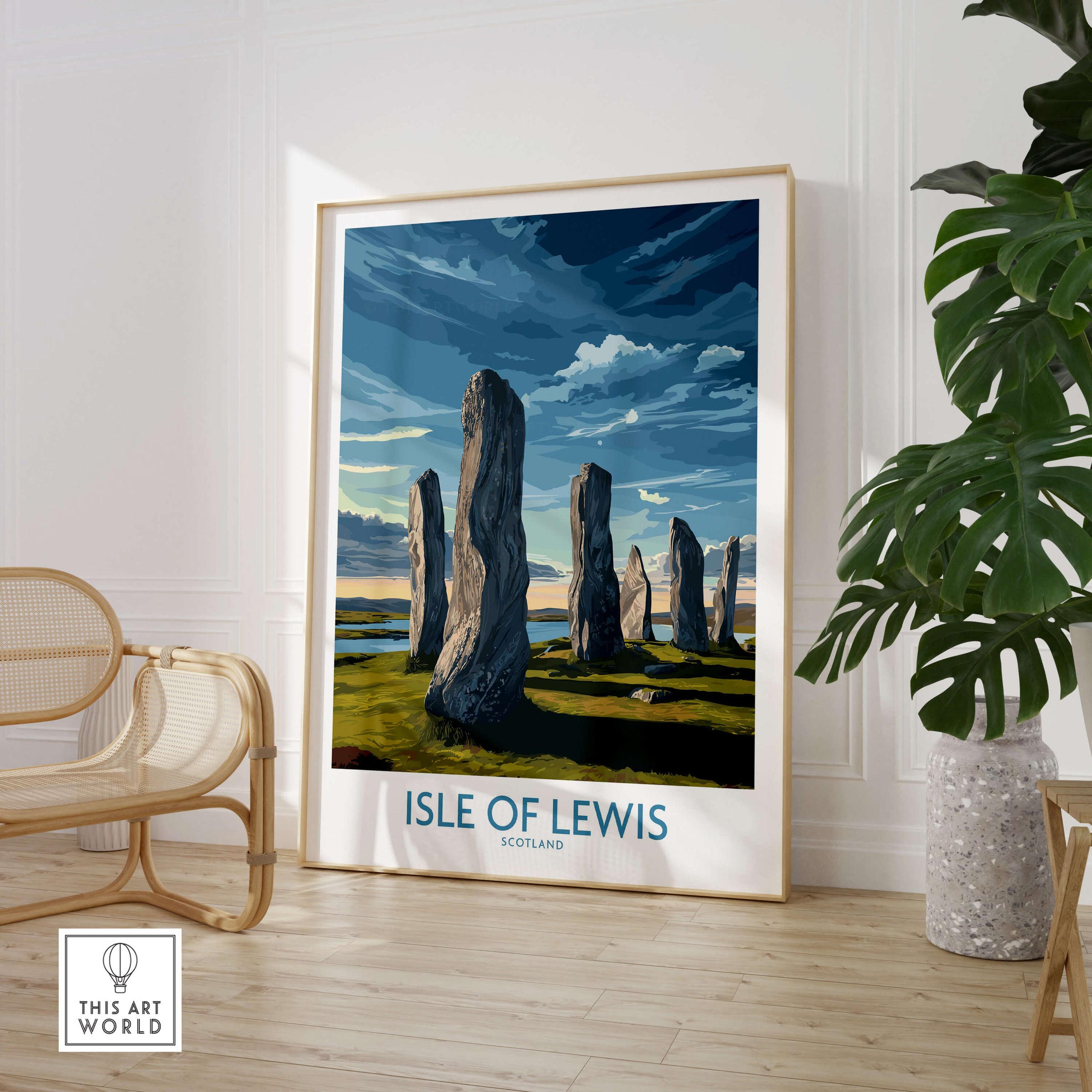 Isle of Lewis Scotland Poster | Ancient Megalithic Site Canvas Print featuring standing stones and moorland.