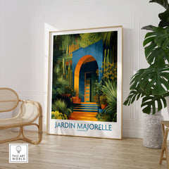 Jardim Majorelle Marrakesh Posters | Canvas Print featuring a vibrant garden artwork in a stylish interior setting.