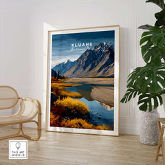 Kluane Travel Poster National Park Canada | Yukon Valley Wall Art Print showcasing stunning autumn scenery.