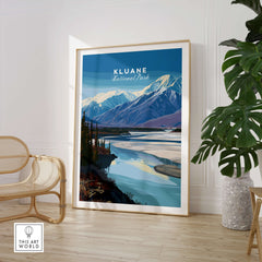 Kluane National Park Canada Wall Art Print | Scenic Yukon River Travel Poster in a modern interior setting