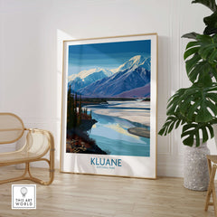 Kluane National Park Canada Poster | Blue Glacier Water Landscape Canvas Print in modern interior setting.